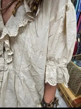 A Rare Bird Eyelet Linen Cream Top-Boho Boutique Clothing