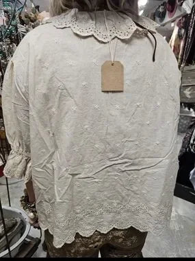 A Rare Bird Eyelet Linen Cream Top-Boho Boutique Clothing