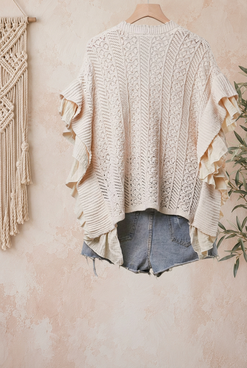 Rear hanging view with beige backdrop