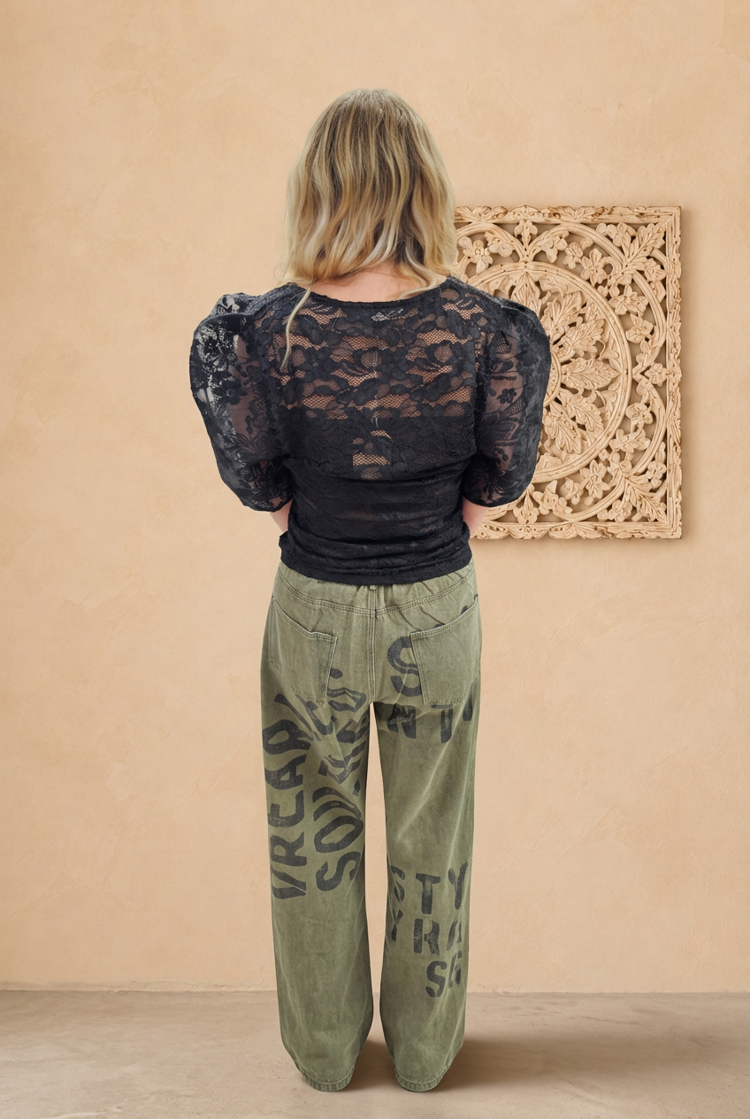 Rear lace view with beige backdrop