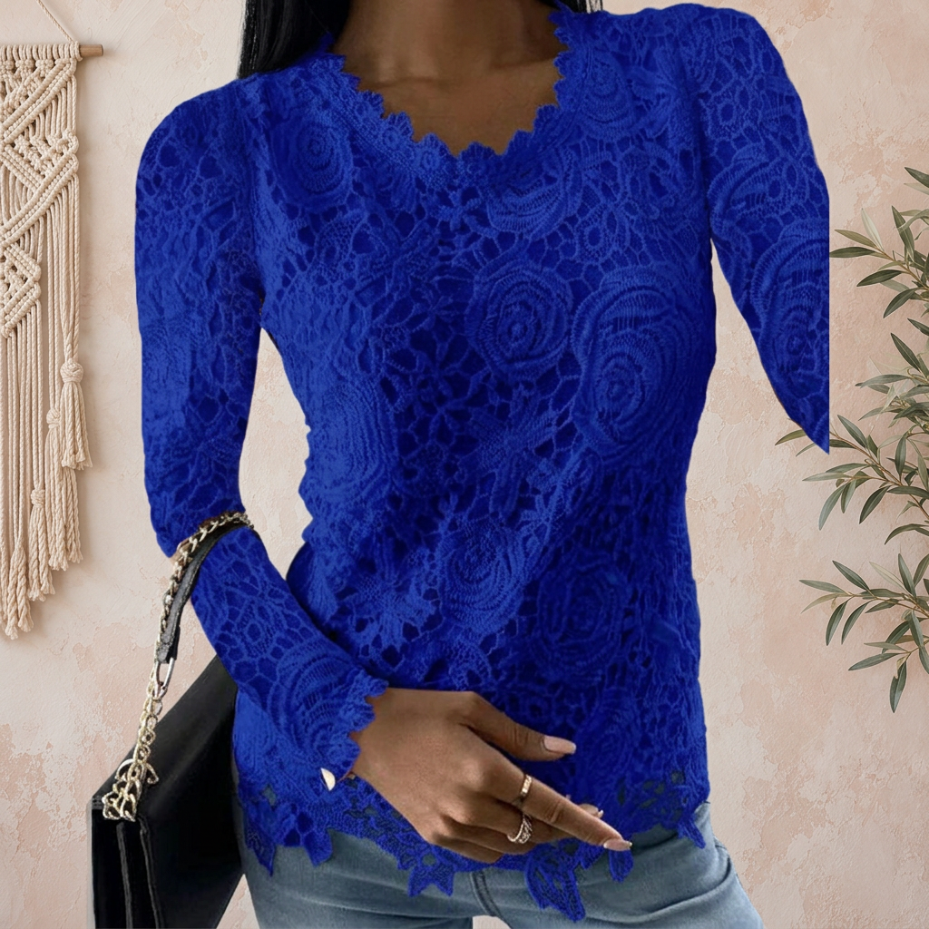 Scalloped Lace Long Sleeve Top - multiple colors