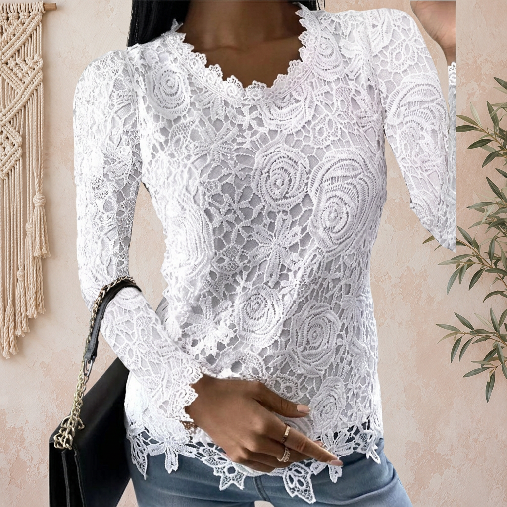 Scalloped Lace Long Sleeve Top - multiple colors
